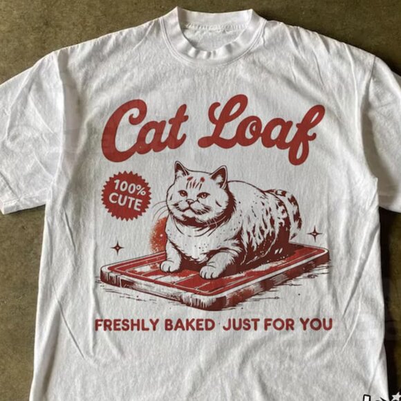 Funny Cat Loaf Tee, Cute Sarcastic Cat Shirt, Vintage Meme Graphic T-Shirt - Picture 1 of 4